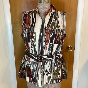 Jamie..B NWT Animal Print Womens Large Sleeveless Belted Button Down Top